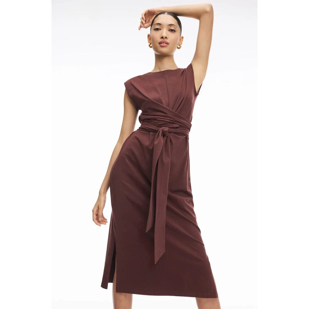Modern Citizen FEI Organic Cotton Olive Brown Tie Waist Midi Dress Size XL